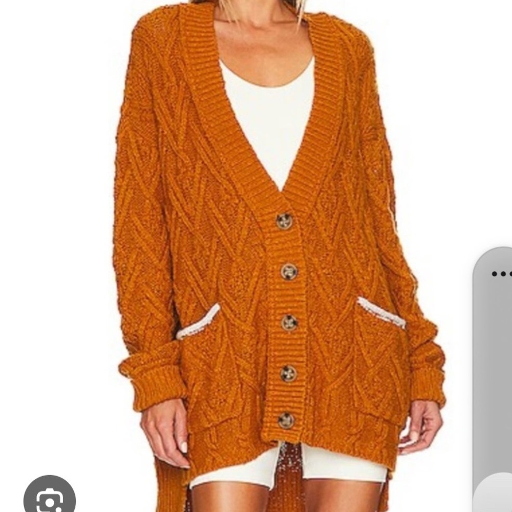 Free‎ People Orange Cable Knit oversized Cardigan Sweater